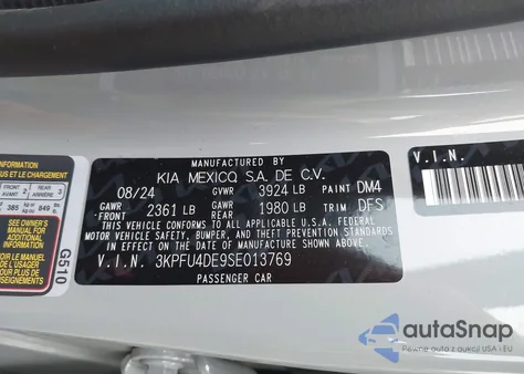 2025 Kia K4 Ex z USA, uszkodzony, nr VIN 3KPFU4DE9SE013769